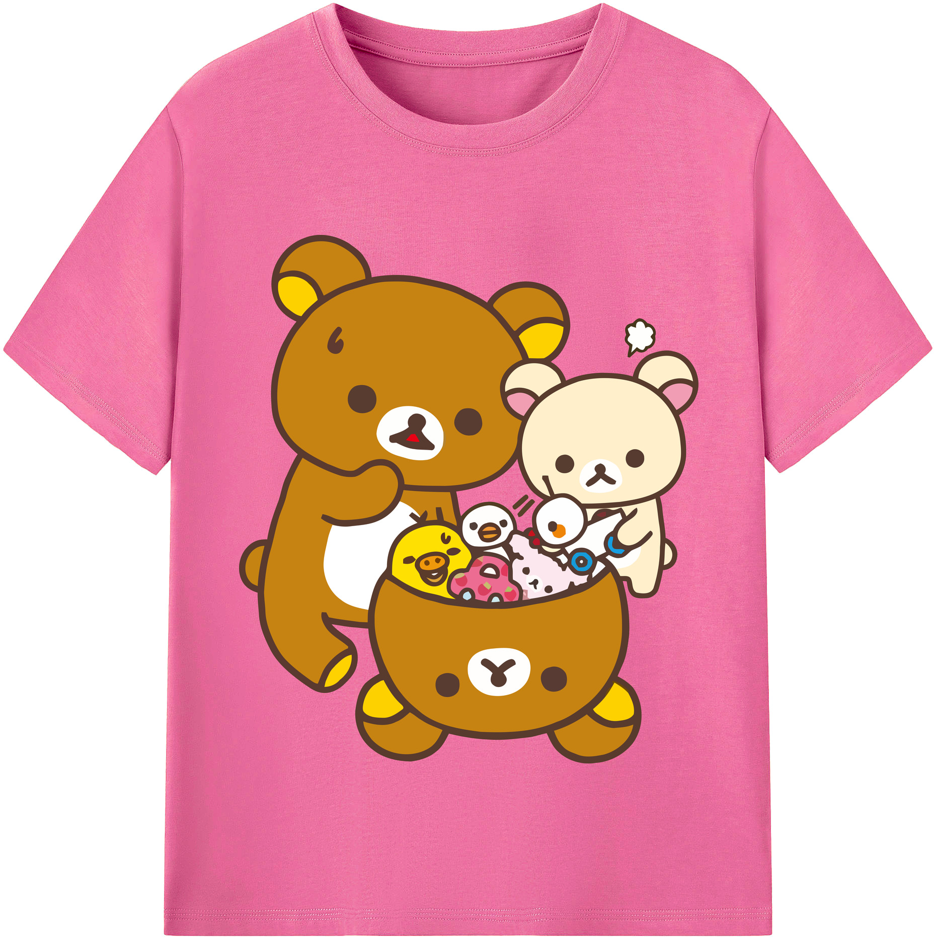 （画像用） リラックマ リラックマ キイロイトリ Rilakkuma Korilakkuma Kiiroitori レディースカジュアルプリントTシャツ（綿100％）